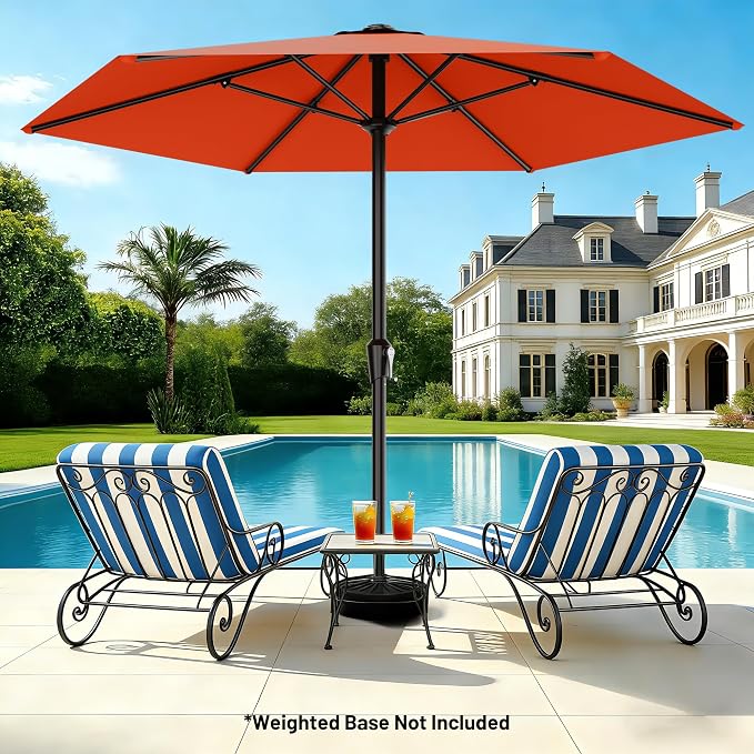 AreShark 11 FT Patio Umbrella for Outdoor, Outdoor Table Umbrella with Push Button Tilt and Crank, Outdoor Patio Umbrellas with 6 Sturdy Ribs, Patio Umbrellas for Market, Garden, Pool (Orange)
