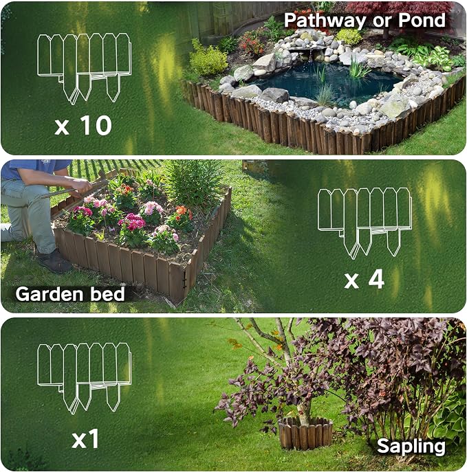 Wood Garden Edging, Staggered Wooden Edging Border Decorative Small Picket Panels for Flower Bed Barriers and Landscape Fencing