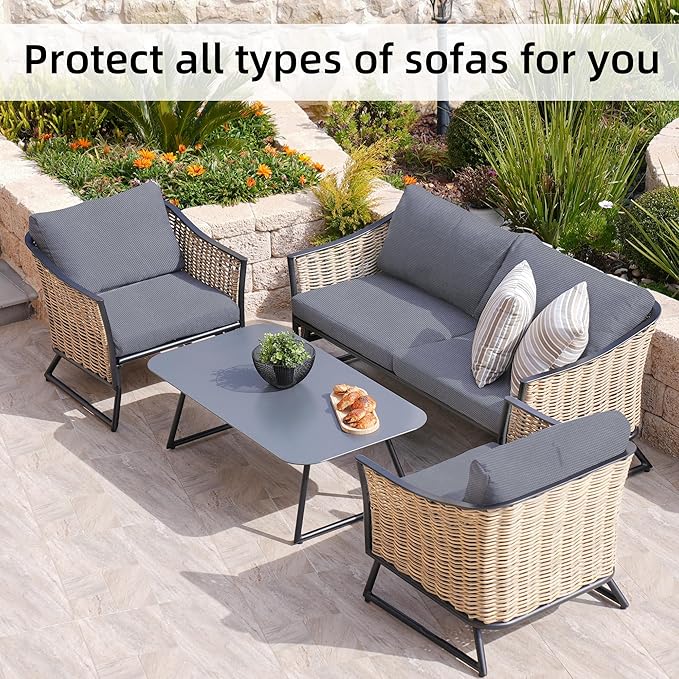 BIETYONE 8Pcs Stretch Patio Cushion Covers,Outdoor Couch Covers Replacement,Outdoor Couch & Sofa Slipcovers,for Patio Furniture Cushion Covers,Washable Reusable Furniture Protector (Grey,Cover Only)