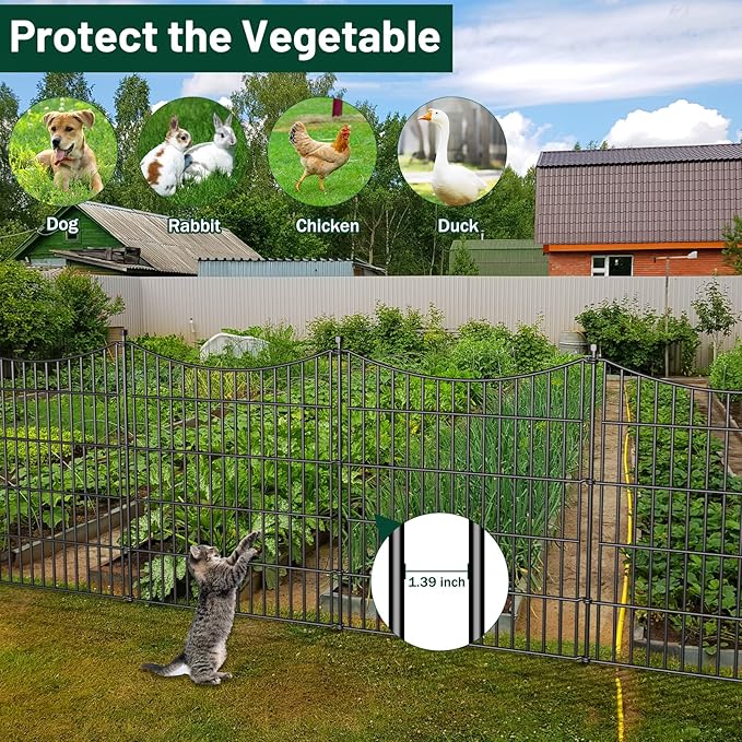 10 Panels No Dig Dog Fence Outdoor for Yard, 48 in(H) X 23.6 ft(L) Decorative Tall Garden Fence Animal Barrier, Rustproof Metal Wire Garden Edging and Borders, Temporary Fencing Stakes