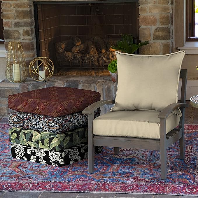 Arden Outdoor Deep Seat Cushion Set (4-Pack), 24 in x 24 in, Weather-Proof, Rain-Proof, Fade Resistant Patio Cushion for Chair, Sofa, and Couch Tan Leala