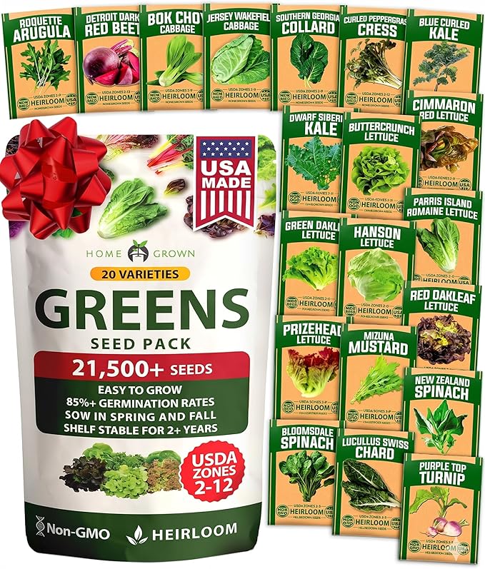 HOME GROWN 20 Variety Lettuce Seeds 21,500+ Bulk Pack Heirloom Non-GMO High Germination, Romaine, Butterhead, Spinach, Kale, Iceberg, Continuous Harvest Indoor Outdoor Hydroponic Garden (20 Varieties)