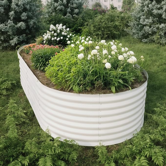 IDEALHOUSE 8x4x2 Ft Galvanized Metal Raised Garden Bed, 24-Inch Tall Outdoor Planter Box for Vegetables, Flowers & Herbs, Rust-Resistant Garden Beds for Backyard, Patio or Balcony, Beige