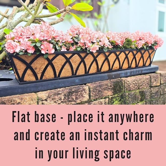 LaLaGreen Wall Planters (4 Pack, 48") Rectangular Black Metal Hanging Window Planter Box with Coco Liner, Flower Basket Plant Holder Attach House Outdoor Deck Railing Garden Patio Porch Balcony Fence