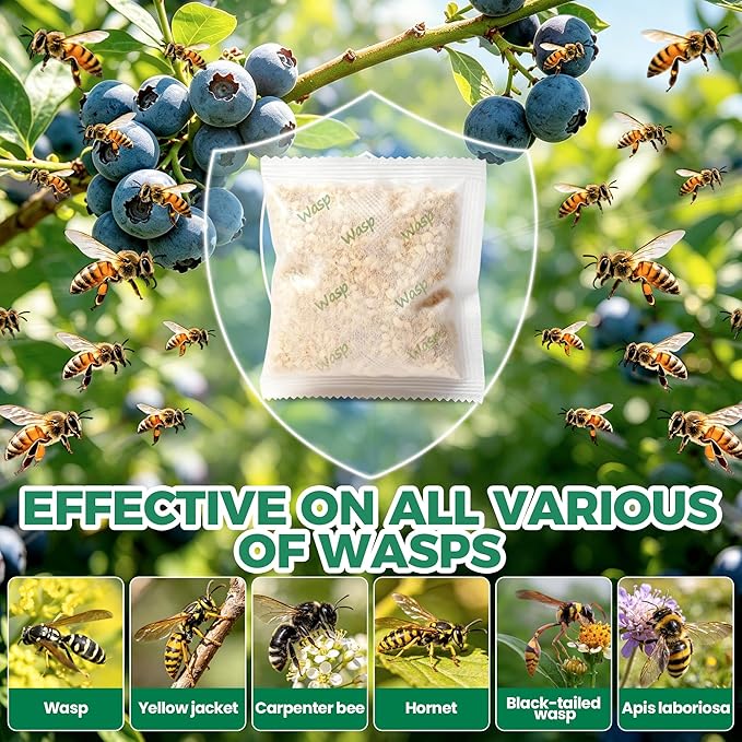 12 Pack Natural Wasp and Bee Repellent Pouch Outdoor, Peppermint Oil Carpenter Bee Repellent for Yellow Jackets, Hornets, Mud Wasps Deterrent for Indoor Outdoor Patio Garden Porch, Pet and Human Safe