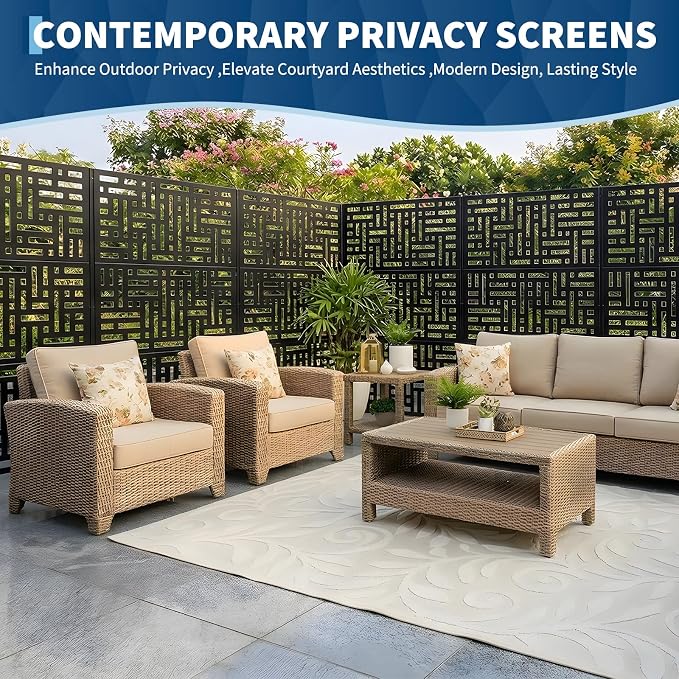 Metal Privacy Screen Outdoor, 72" h×47" w Balcony Patio Privacy Screen, Freestanding Privacy Fence, Decorative Panel, Patio Room Divider for Garden, Balcony, Deck