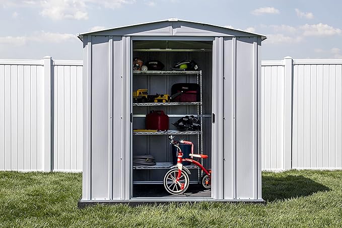 Arrow Classic Steel Storage Shed, 6x5, Flute Grey
