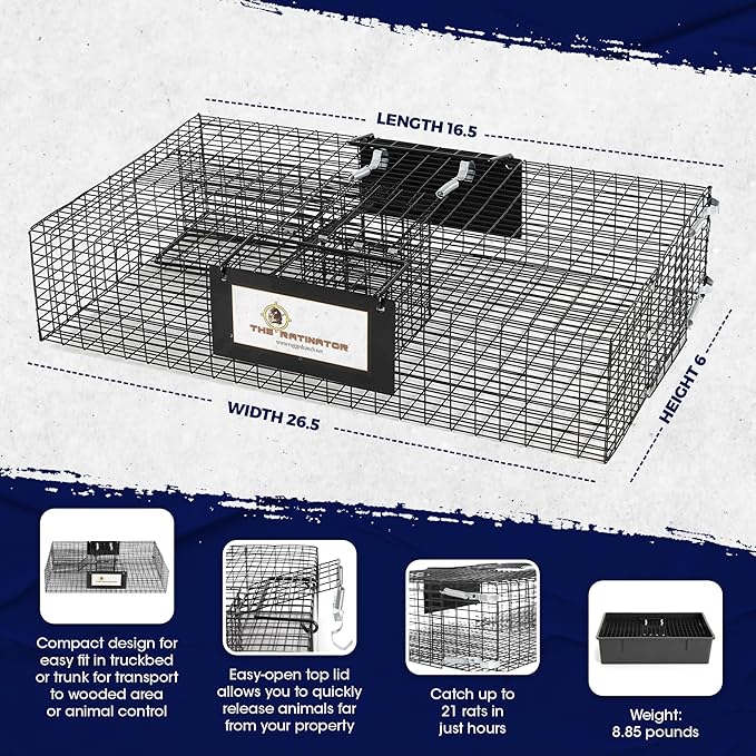 Rugged Ranch 2-Pack Ratinator Indoor or Outdoor Multi-Catch Rat Trap - Humane Live Cage Catcher, Rodent Control for Homes, Barns, Attics, Garages, Sheds, Gardens and Farms