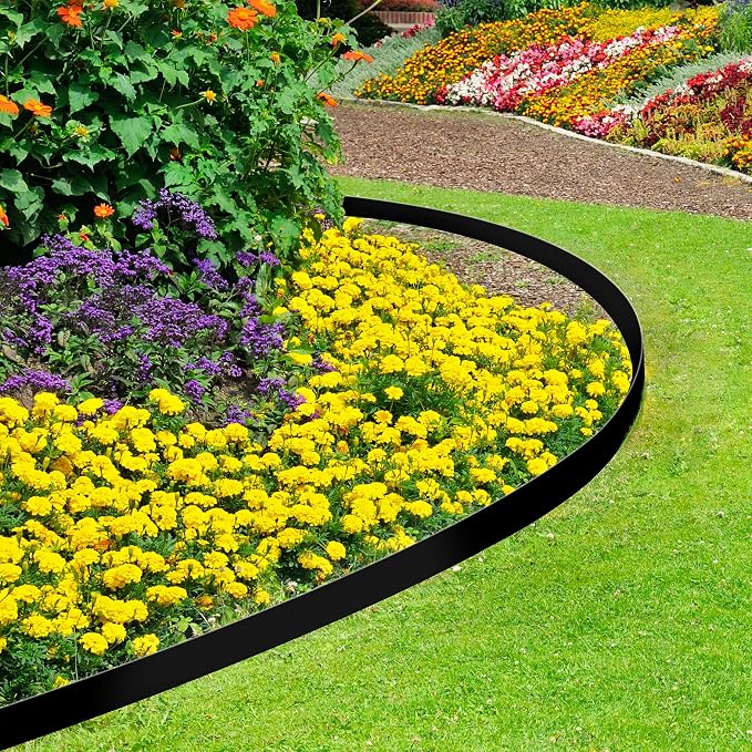 4 Inch x 66FT Tall Garden Edging Border with 90pcs Spikes, Plastic Edging Border for Landscaping, Lawn, Garden, Flower Beds, Paver, Pathway