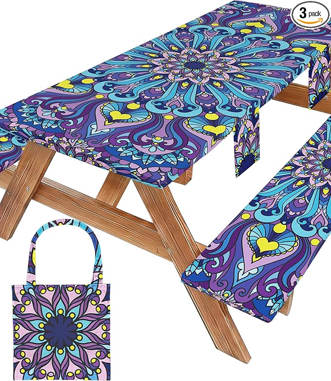 Picnic Table Cover with Bench Covers Vinyl Table Cloth Camping Lovers Essentials Camper Rv Car Travel Accessories Accessory Overlanding Must Haves Outdoor Gadgets Road Trip Tools Gear Stuff Equipment
