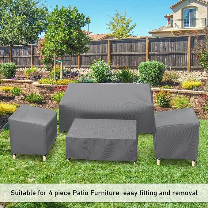 STARTWO Outdoor Patio Furniture Covers Waterproof 4-Piece Set, for Chairs 33in, Loveseat 58in, Coffee Table 46in, Grey