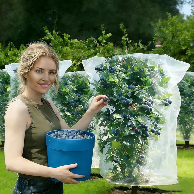Fruit Tree Netting with Drawstring - 6 Pack 5x5.3 FT - Easy Install Plant Protection Cover, Reusable Garden Mesh Bag for Blueberry Bushes/Tomato - Block Birds/Insect/Squirrels