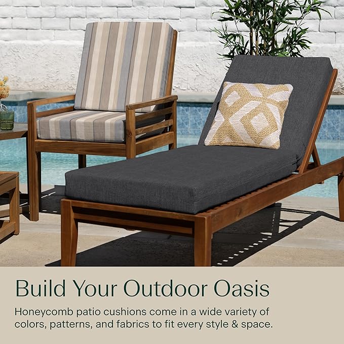 Honeycomb Outdoor Chaise Lounge Cushion for Patio Furniture, Water & Fade Resistant, Removable Cover, 21.5 x 70, Heritage Textured Solid Charcoal Grey