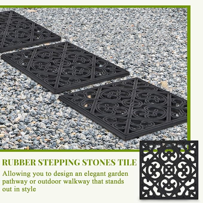 Pangda 8 Pcs Rubber Stepping Stones Outdoor Garden Walkway, 12 x 12 Inch Heavy Duty Pathway Pavers Retro Decorative Stepping Stones for Outside Landscaping Yard Lawn Path (Cross Square,Black)