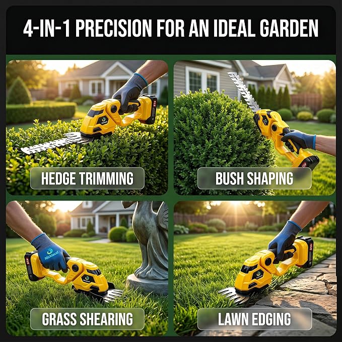 Cordless Hedge Trimmer, 2-in-1 Cordless Grass Shear & Hedge Shear/Shrub Trimmer with 8.9” Hedge Blade & 5.1”Grass Trimmer, Hedge Shear with 2 Rechargeable Batteries and Charger for Yard, Lawn