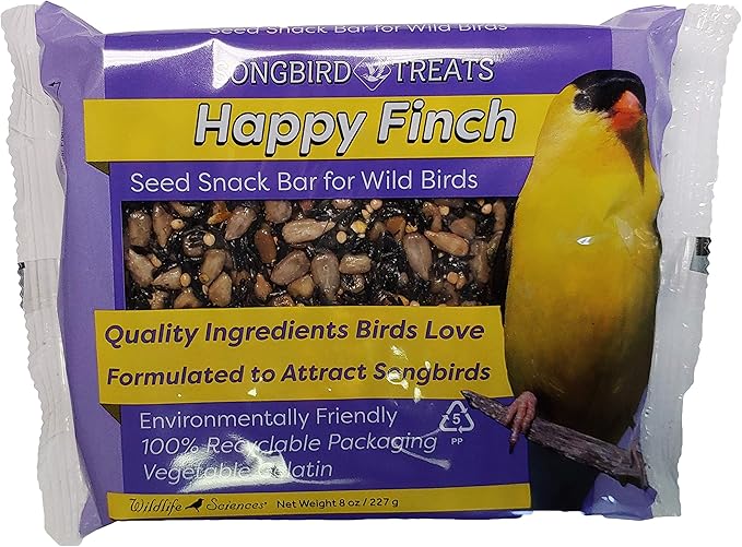 Wildlife Sciences Songbird Treats Seed Bars | 12 Pack of 8 oz Bird Seed Cakes for Wild Birds (Happy Finch)