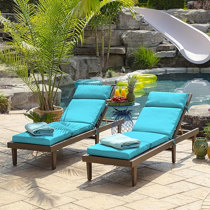 Arden Outdoor Chaise Cushion, 21 in x 72 in, Weather-Proof, Rain-Proof, Fade Resistant Patio Cushion for Chaise Lounger Pool Blue Leala