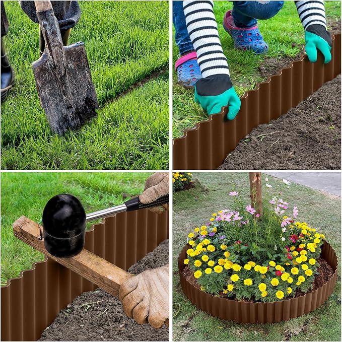 LAVEVE Corrugated Metal Garden Edging 6" x 40Ft, Landscape Edging Border for Lawn, Flower Bed, Garden Fence, Paver Edging (Coffee)