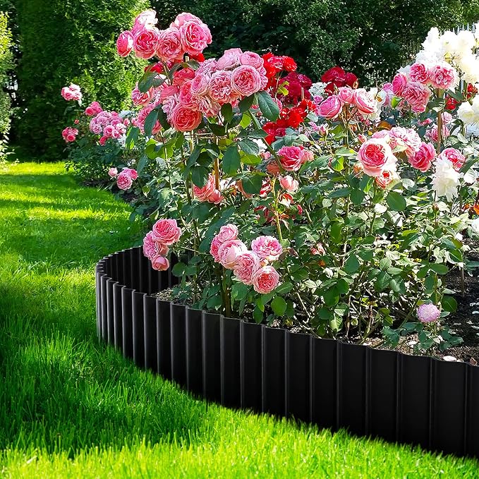 LAVEVE Corrugated Metal Garden Edging 8" x 20Ft, Landscape Edging Border for Lawn, Flower Bed, Garden Fence, Paver Edging (Graphite)
