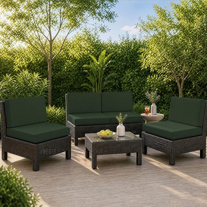 Outdoor Furniture Cushions 25.6x25.6 Inch, Deep Seat Patio Couch Cushions Replacement for Sectional Conversation Set Sofa Loveseat, Water Resistant, Removable Cover, Set of 4, Olive Green