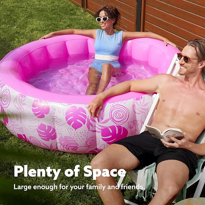SLOOSH Inflatable Swimming Pool,5.5ft x 20 Inch Full-Sized Blow Up Durable Thickened Luxury Above Ground Family Pool with Comfortable Backrest for Summer Water Party Backyard Garden Lawn,Pink