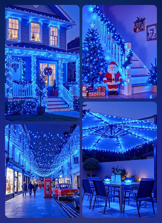 Brightown 2 Pack Solar String Lights Outdoor,Total 80FT 200 LED Solar Powered String Lights Waterproof with 8 Modes, Auto On/Off, Patio Lights for Outside Tree Garden Balcony Party Decor (Blue)