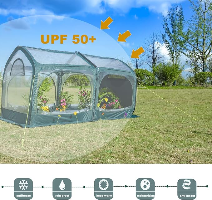 porayhut Pop Up Greenhouse Cover Flower House Mini Gardening Plant Flower Sunshine Room,Backyard PVC Cover for Cold Frost Protector Gardening Plants（98''Long Tunnel Greenhouse Tent ）