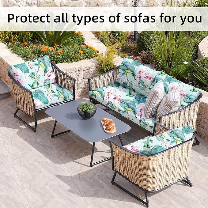 BIETYONE 8Pcs Stretch Patio Cushion Covers,Outdoor Couch Covers Replacement,Outdoor Couch & Sofa Slipcovers,for Patio Furniture Cushion Covers,Washable Reusable urniture Protector(Hummingbird,8PCS)