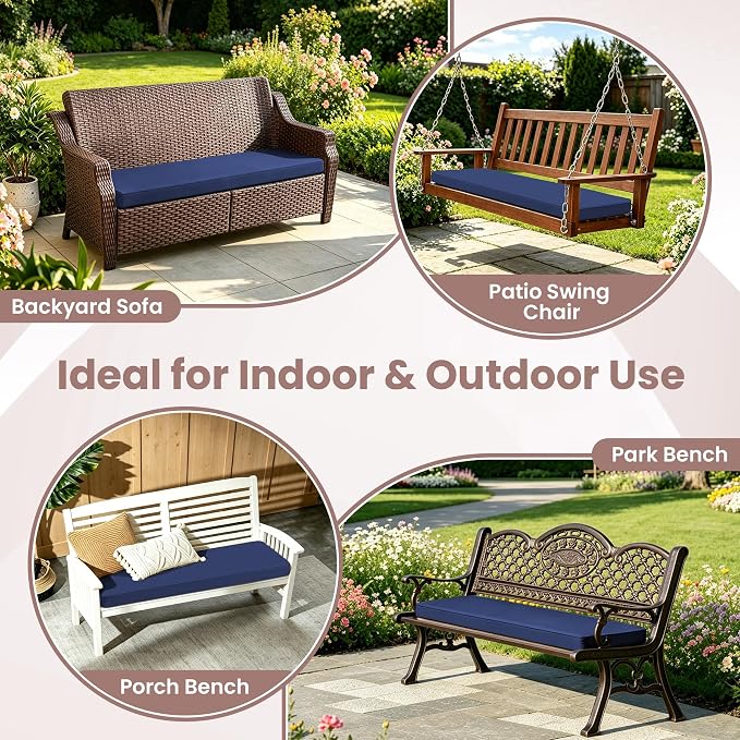 Outdoor Bench Cushions for Outdoor Furniture, 59x18 Inch, Waterproof Patio Furniture Cushion, Fade Resistant Bench Cushions for Porch Swing, Long Bench, Indoor, Navy Blue