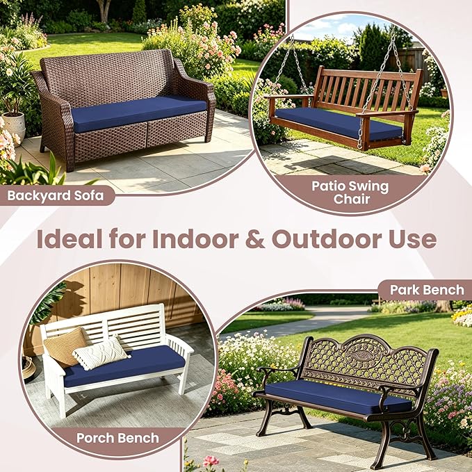 Outdoor Bench Cushions for Outdoor Furniture, 45x18 Inch, Waterproof Patio Furniture Cushion, Fade Resistant Bench Cushions for Porch Swing, Long Bench, Indoor, Navy Blue