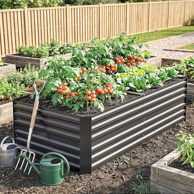 Outsunny Galvanized Raised Garden Bed Kit with Reinforcing Bars, Large and Tall Metal Planter Box for Vegetables, Flowers and Herbs, 6' x 3' x 2', Dark Gray
