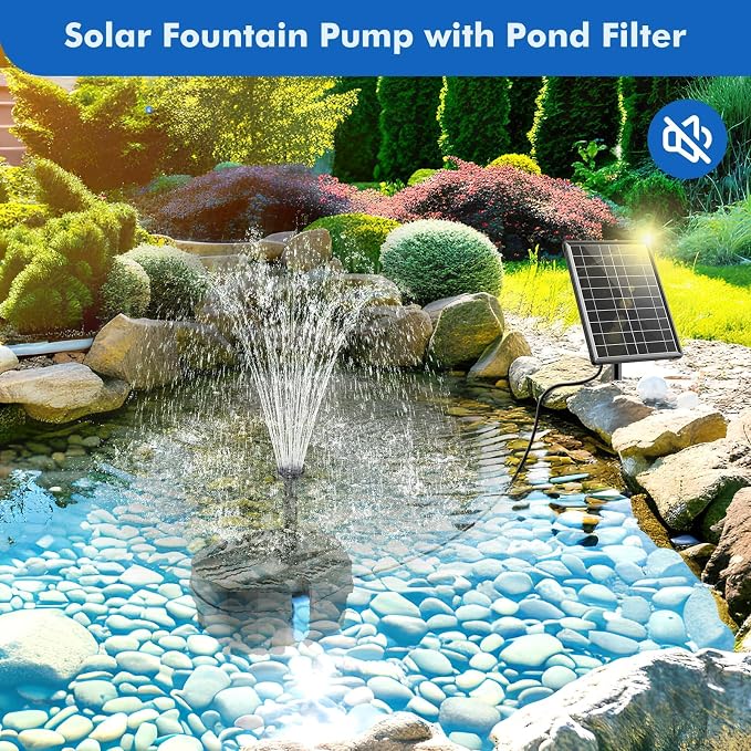 POPOSOAP Solar Pond Filter with Fountain Pump Kit, 8W Solar Water Fountain Pump, Solar Pond Pump for Outdoor Pond BirdBath Fountain Waterfall DIY Water Feature-P3081