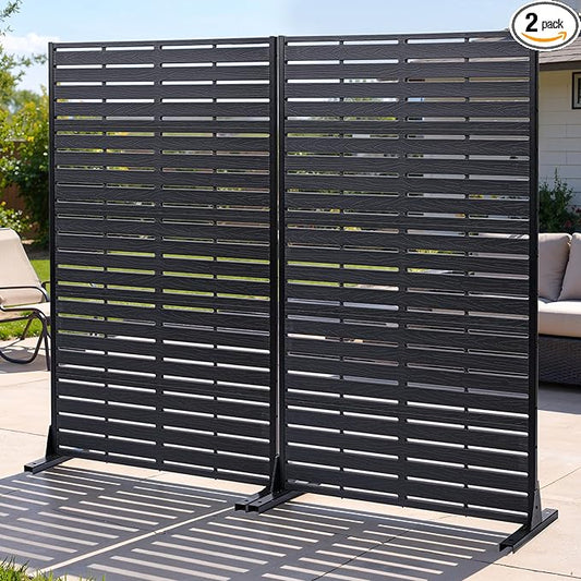 Privacy Screen Outdoor 60" Hx35 W Freestanding Privacy Panel with Stand, HDPE Decorative Privacy Fence with Louver Pattern 5 Panels, Patio Divider Screen, Privacy Screens for Outside
