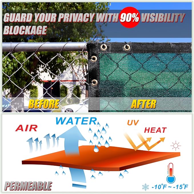 ColourTree Customized Size 6' x 59' Green Fence Screen Privacy Screen - Commercial Grade 170 GSM - Heavy Duty - 3 Years Warranty - Cable Zip Ties Included
