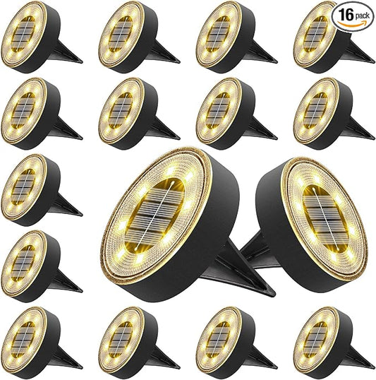 Joomer Solar Ground Lights Outdoor Waterproof, 16 Pack 8 LED, Warm White | Solar Powered Garden Lights Disc Landscape Lighting Outdoor for Patio Pathway Lawn Yard Driveway Walkway outside