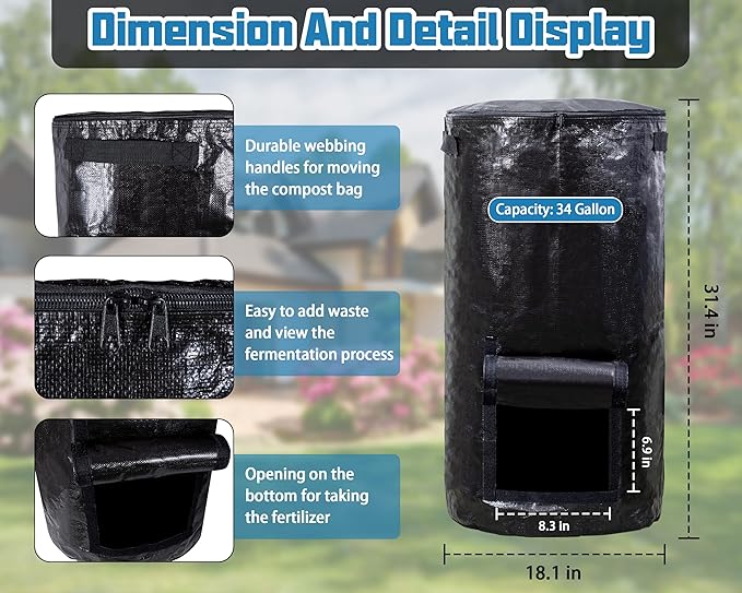 MyLifeUNIT Compost Bins Outdoor, Composting Bin for Outside Garden, Reusable Garden Yard Waste Bag, 34 Gallons (2 Pack, Black)
