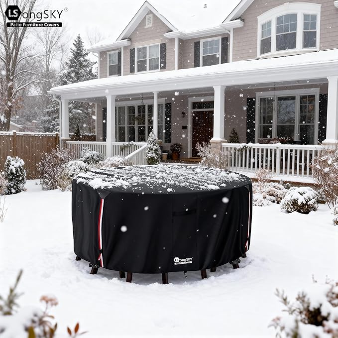 48 inch Round Patio Table Cover,600D Heavy Duty Outdoor Furniture Covers Waterproof,Round Patio Table for Patio Furniture Covers,48" Dia x 28" H Black