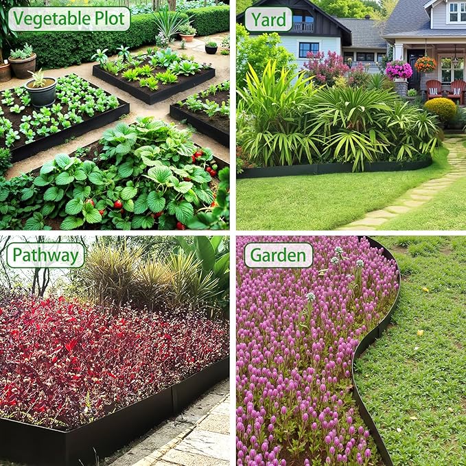 Metal Landscape Edging 6 Pack 40" L x 8" H,Galvanized Bendable Metal Garden Edging,Hammer- in Steel Landscape Edging with a Pair of Gloves and 7 Clips,Black (20 FT Total)