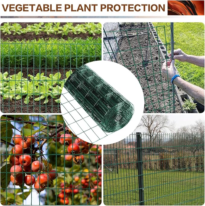 Tongmo 4 ft x 100 ft Green PVC Coated Welded Wire Fence, 16GA Garden Chicken Wire Fence Roll, Mesh Size 2" x 4" Hardware Cloth, Ideal for Yard Protection and Poultry Netting