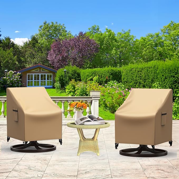 Mrrihand Patio Chair Covers, 2 Pack Outdoor Swivel Lounge Chair Cover, Heavy Duty Patio Rocking Chair Covers, Patio Furniture Covers Waterproof, 30" W×34" D×38.5" H, Brown