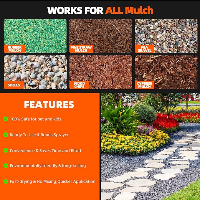 Mulch Glue with Sprayer -Ready to Use Binder for Landscaping, Fast-Dry No Dilution Landscape Glue Spray for Rocks, Binder, Mulch Lock and Pea Gravel Stabilizer 54OZ