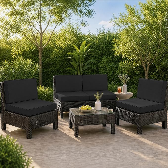 Outdoor Furniture Cushions 25.6x25.6 Inch, Deep Seat Patio Couch Cushions Replacement for Sectional Conversation Set Sofa Loveseat, Water Resistant, Removable Cover, Set of 4, Black