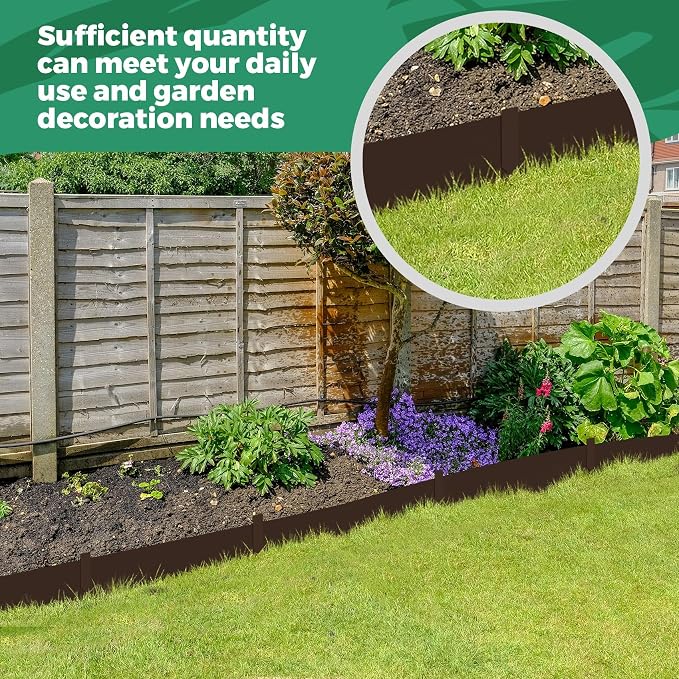 Blulu 16 Pieces Steel Landscape Edging 3 x 40 Inch Metal Garden Landscape Edging Border for Flower Bed Outdoor Garden Yard Fence Pathway Divider(Brown)