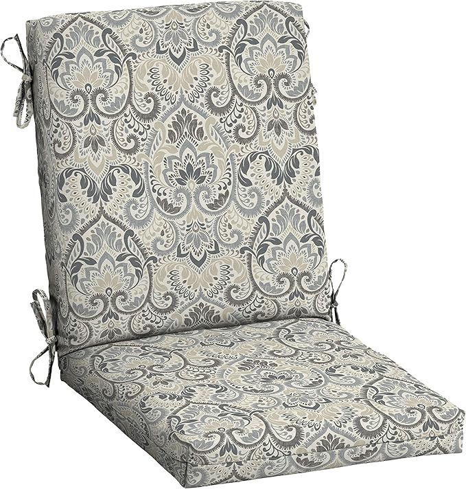 Arden Outdoor Patio Dining Chair Cushion, 20x44, Rain-Proof Seat Pad, Fade-Resistant Outdoor Cushion Neutral Aurora Damask