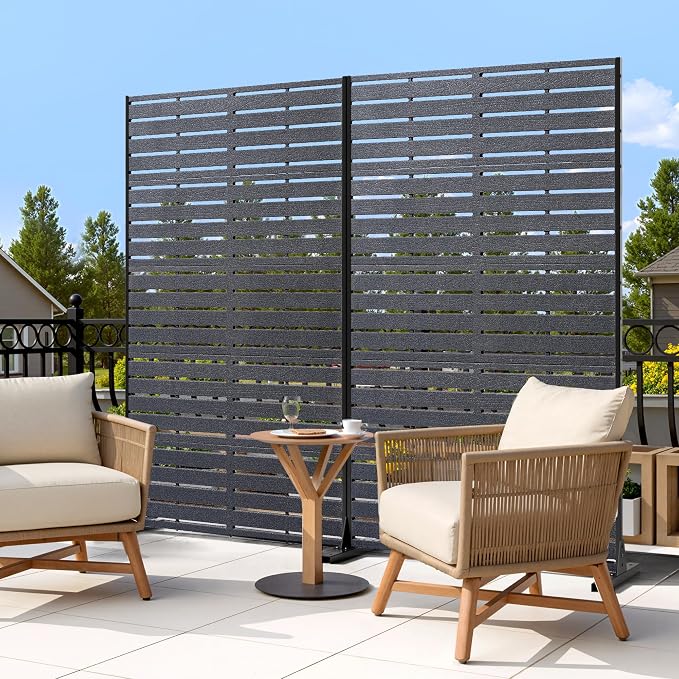 Outdoor Privacy Screen 60" H HDPE Decorative Freestanding Privacy Panel, Sandblasting Louvered Privacy Screens with Stand, Weather-Resistant Panel for Patio, Balcony, Backyard(5 Panels)