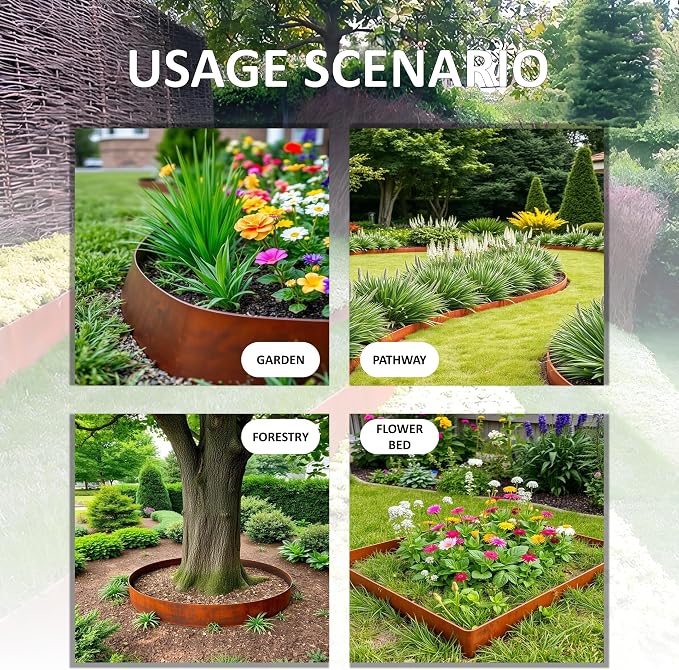 20ft. 6-Pack Cor-Ten Steel Landscape Edging - 40" L x 8" H Lawn Edging with 6 Stakes, Hammer-in Metal Garden Border for Landscaping, Lawn & Yard (Rusted)