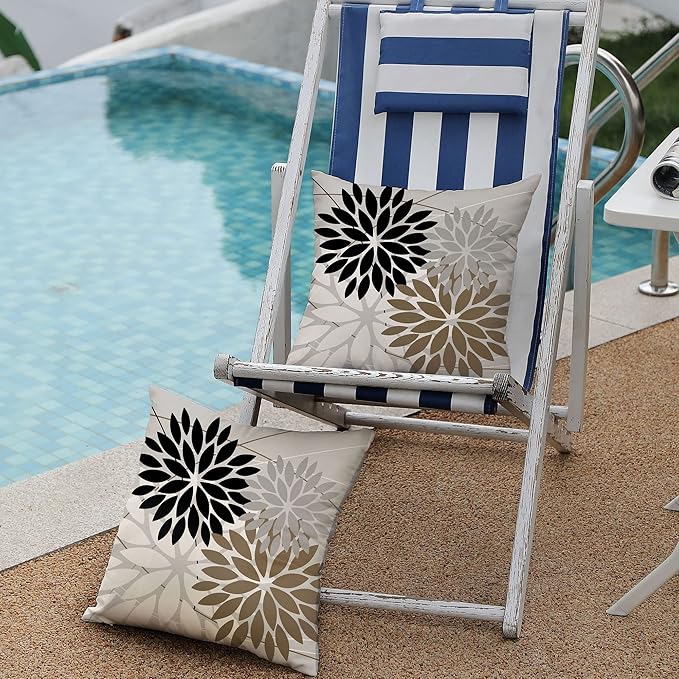 DFXSZ Outdoor Throw Pillow Covers 20x20 Inch Set of 2 Waterproof Spring Summer Geometric Elegant Black Brown Outdoor Pillow Covers for Patio Funiture Garden Couch 158G20