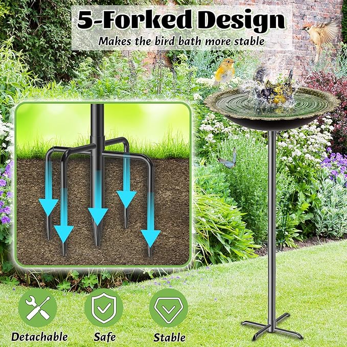 MeyRoliz Metal Bird Bath for Outside, Detachable Bird Feeders Bath Bowl with 5 Prong Base Stand, Freestanding Birdbath Birdfeeder for Garden Yard Lawn Decor (Dark-Green)