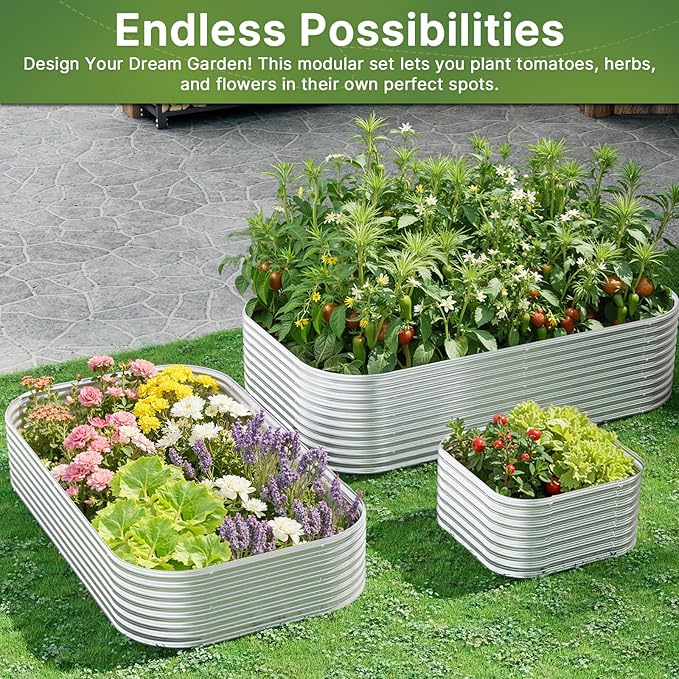 3 PCS 4x2ft Galvanized Raised Garden Bed Outdoor, Metal Garden Bed for Vegetables, Above Ground Garden Box for Flower, Steel Raised Beds for Gardening