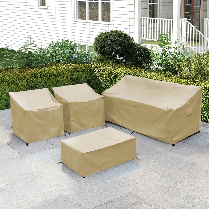 Patio Furniture Covers,Outdoor Furniture Cover Waterproof,Patio Furniture Set Covers for 4 Piece Outdoor Conversation Set,Patio Covers Set-XX-Large (Beige)